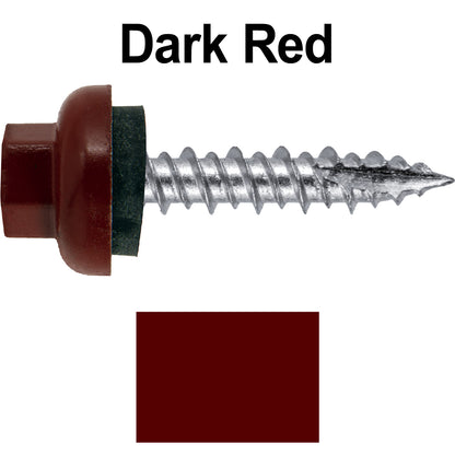 #10 X 1" HI-LO Zinc Aluminum Cap Metal Roofing Screws - Hex Washer Head - Self starting/self tapping - EPDM washer. Colored head.