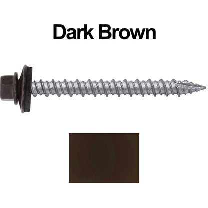 #10 x 2" Metal ROOFING SCREWS - Hex Washer Head - Self starting/self tapping - EPDM washer. Colored head.