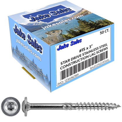 #15 Stainless Steel Construction Lag Screw  T-30 Torx/Star Drive Heavy Duty Lag Screw - Modified Truss Washer Head