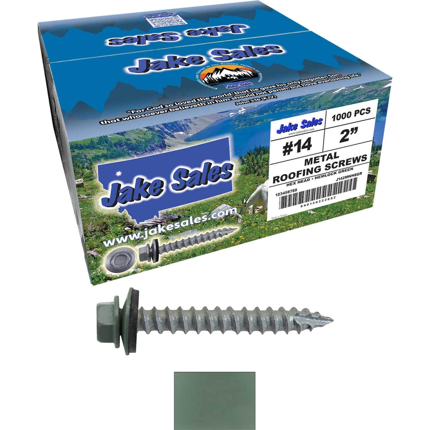 #14 x 2" Metal ROOFING SCREWS - Hex Washer Head - Self starting/self tapping - EPDM washer. Colored head.