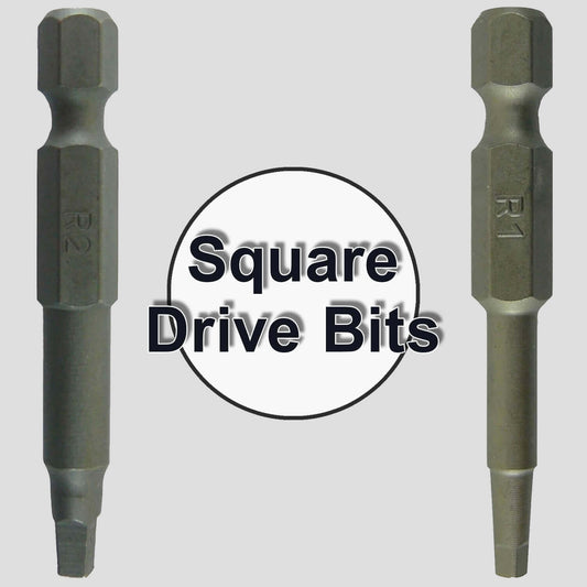 SQUARE BIT DRIVERS: 2 inch - #1, #2, #3  Robertson (R1/R2) - Quick-Change Shank