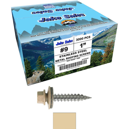 #9 x 1" Stainless Steel Metal Roofing Screws - Hex Washer Head - Self-Piercing (SP) tip metal to wood siding screws. EPDM washer. Colored head.