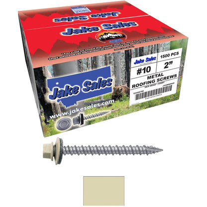 #10 x 2" Metal ROOFING SCREWS - Hex Washer Head - Self starting/self tapping - EPDM washer. Colored head.