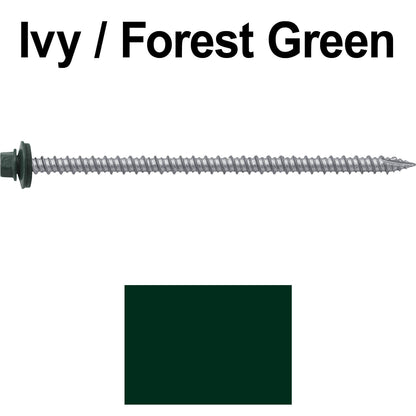 #10 x 4" Metal ROOFING SCREWS - Hex Washer Head - Self starting/self tapping - EPDM washer. Colored head.