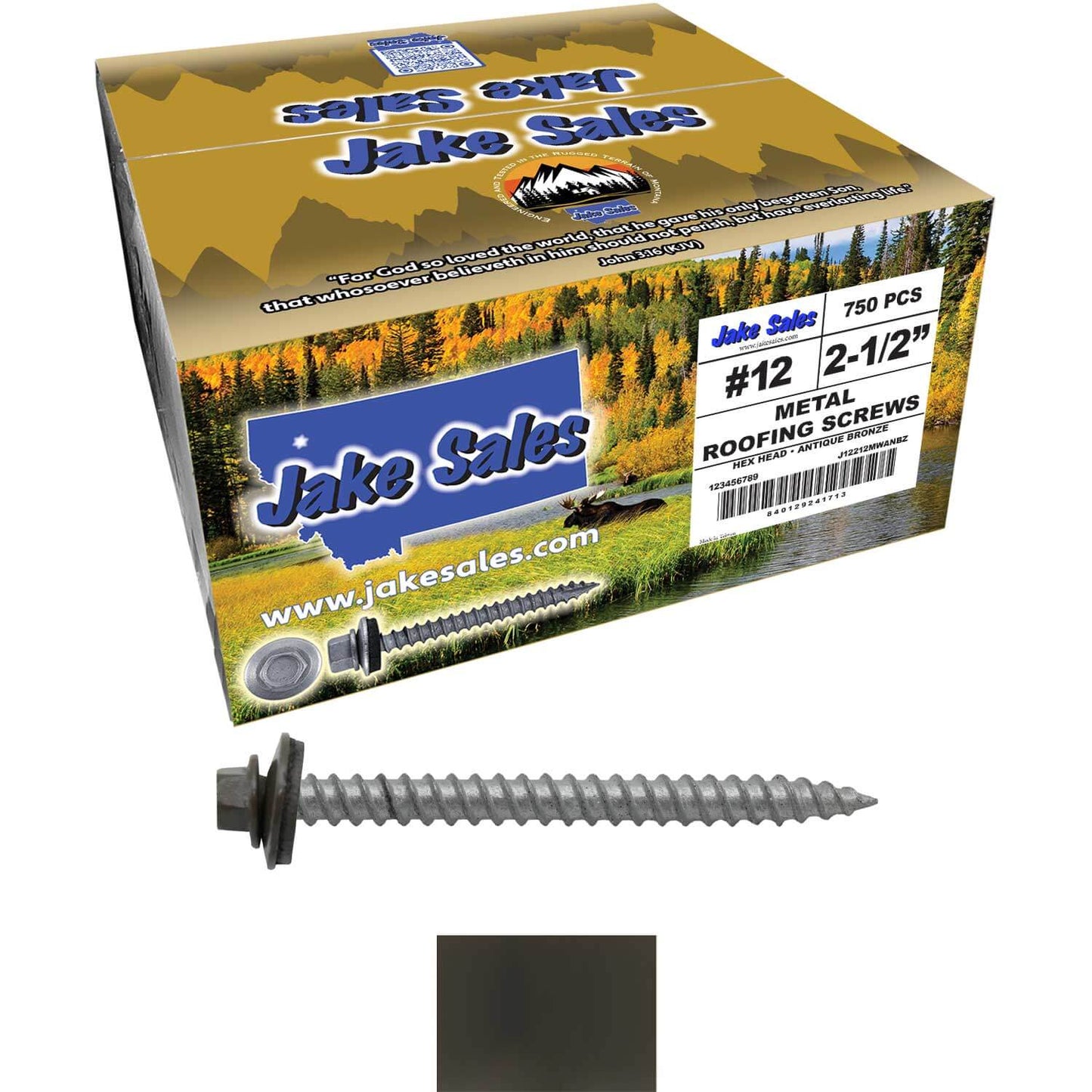 #12 x 2-1/2" RE-GRIP METAL ROOFING SCREWS - Hex Washer Head - Self starting/self tapping - EPDM washer. Colored head.