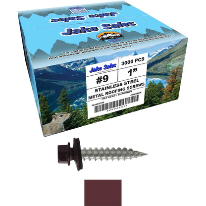 #9 x 1" Stainless Steel Metal Roofing Screws - Hex Washer Head - Self-Piercing (SP) tip metal to wood siding screws. EPDM washer. Colored head.