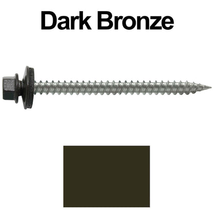 9 x 2-1/2" - Stainless Steel Metal Roofing Screws - Hex Washer Head -  Self starting metal to wood siding screws. EPDM washer. Colored head.