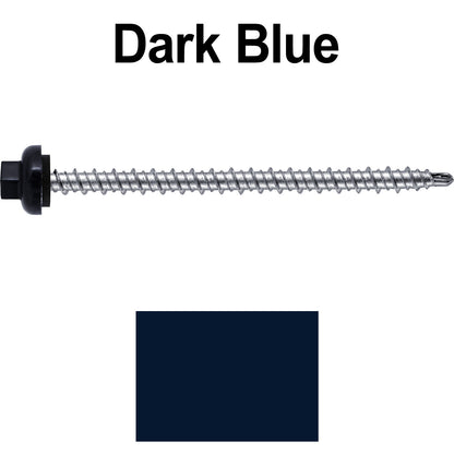 10 X 3" Zinc Aluminum Cap MINI-DRILLER Roofing Screws HI-LO THREAD Zinc Plated Carbon Steel Shank - EPDM Washer - Colored head