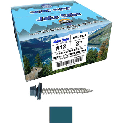 12 x 2"  Stainless Steel Metal Roofing Screw - Hex ReGrip Washer Head - Self starting/self tapping - EPDM washer. Colored head.