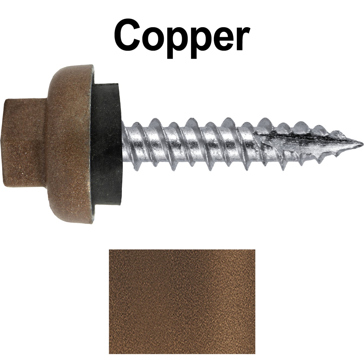 #10 X 1" HI-LO Zinc Aluminum Cap Metal Roofing Screws - Hex Washer Head - Self starting/self tapping - EPDM washer. Colored head.