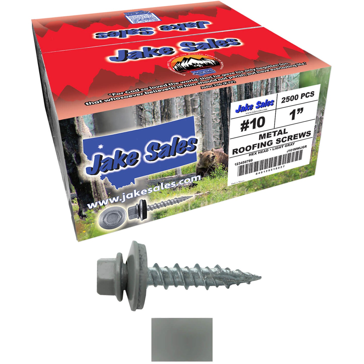 #10 x 1" Metal ROOFING SCREWS - Hex Washer Head - Self starting/self tapping - EPDM washer. Colored head.