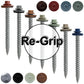 #12 x 2-1/2" RE-GRIP METAL ROOFING SCREWS - Hex Washer Head - Self starting/self tapping - EPDM washer. Colored head.