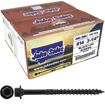 #14 Heavy-Duty Black Timber, Log & Structural Wood Screws - Exterior Coated - Use for Fastening Ledger Boards, Large Timbers, Logs and more.