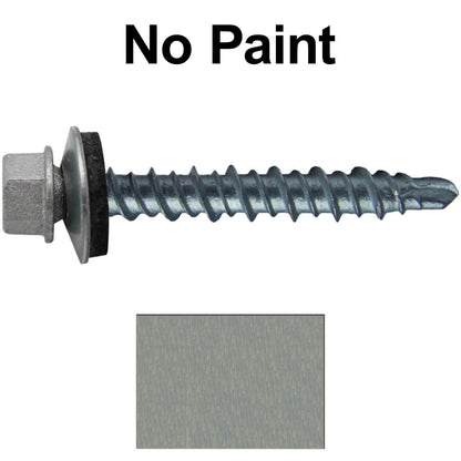 #10 x 1" Mini Driller Sheet Metal Roofing Screw - Hex Washer Head -  Self starting metal to wood siding screws. EPDM washer. Colored head.
