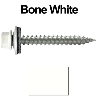 #9 x 1-1/2" Stainless Steel Metal Roofing Screws - Hex Washer Head - Self-Piercing (SP) tip metal to wood siding screws. EPDM washer. Colored head.