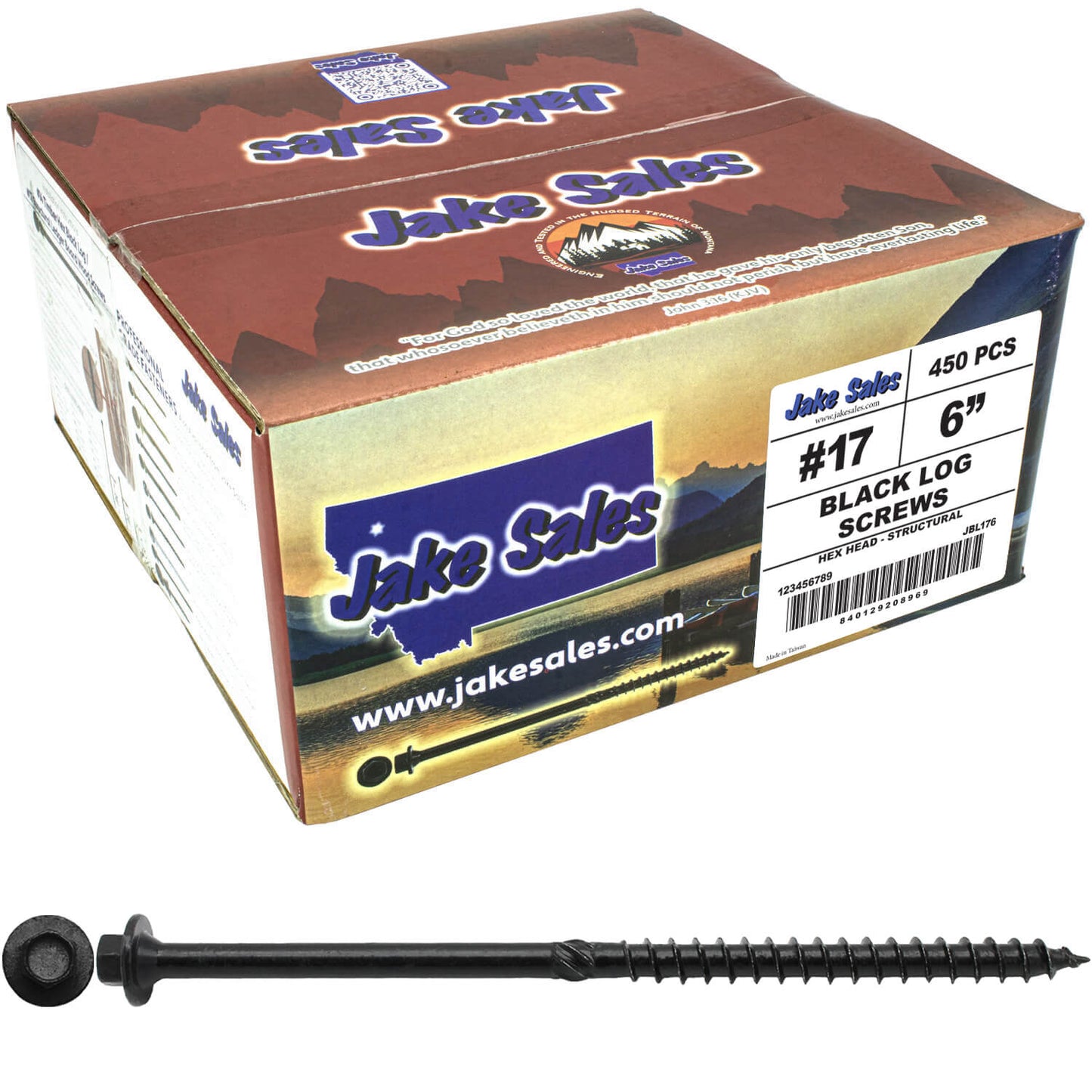 #17 Heavy-Duty Black Timber, Log & Structural Wood Screws - Exterior Coated - Use for Fastening Ledger Boards, Large Timbers, Logs and more.