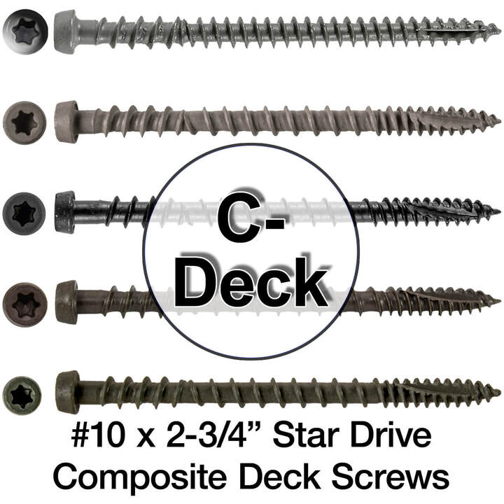 #10 x 2-3/4" Colored Composite Decking Wood Screw with Torx/Star Drive Head - Exterior Coated ACQ Lumber Compatible