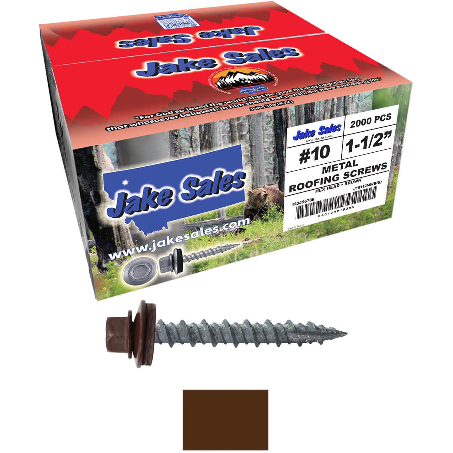 #10 x 1-1/2" Metal ROOFING SCREWS - Hex Washer Head - Self starting/self tapping - EPDM washer. Colored head.