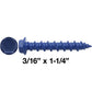 Blue Carbon Steel Hex Head Concrete Anchor Screws. Carbon Steel Hardened - Interior & Exterior Coated Rust and Corrosion Resistant Screws