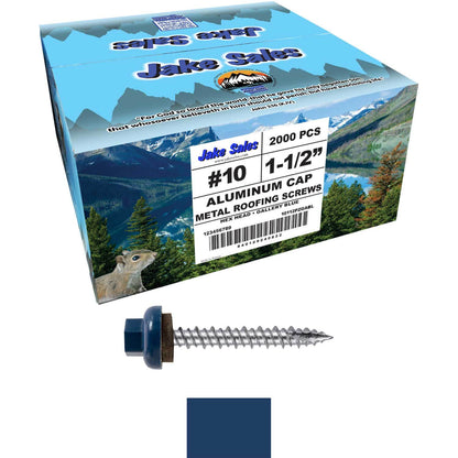 10 X 1-1/2" HI-LO Zinc Aluminum Cap Metal Roofing Screws - Hex Washer Head - Self starting/self tapping - EPDM washer. Colored head.