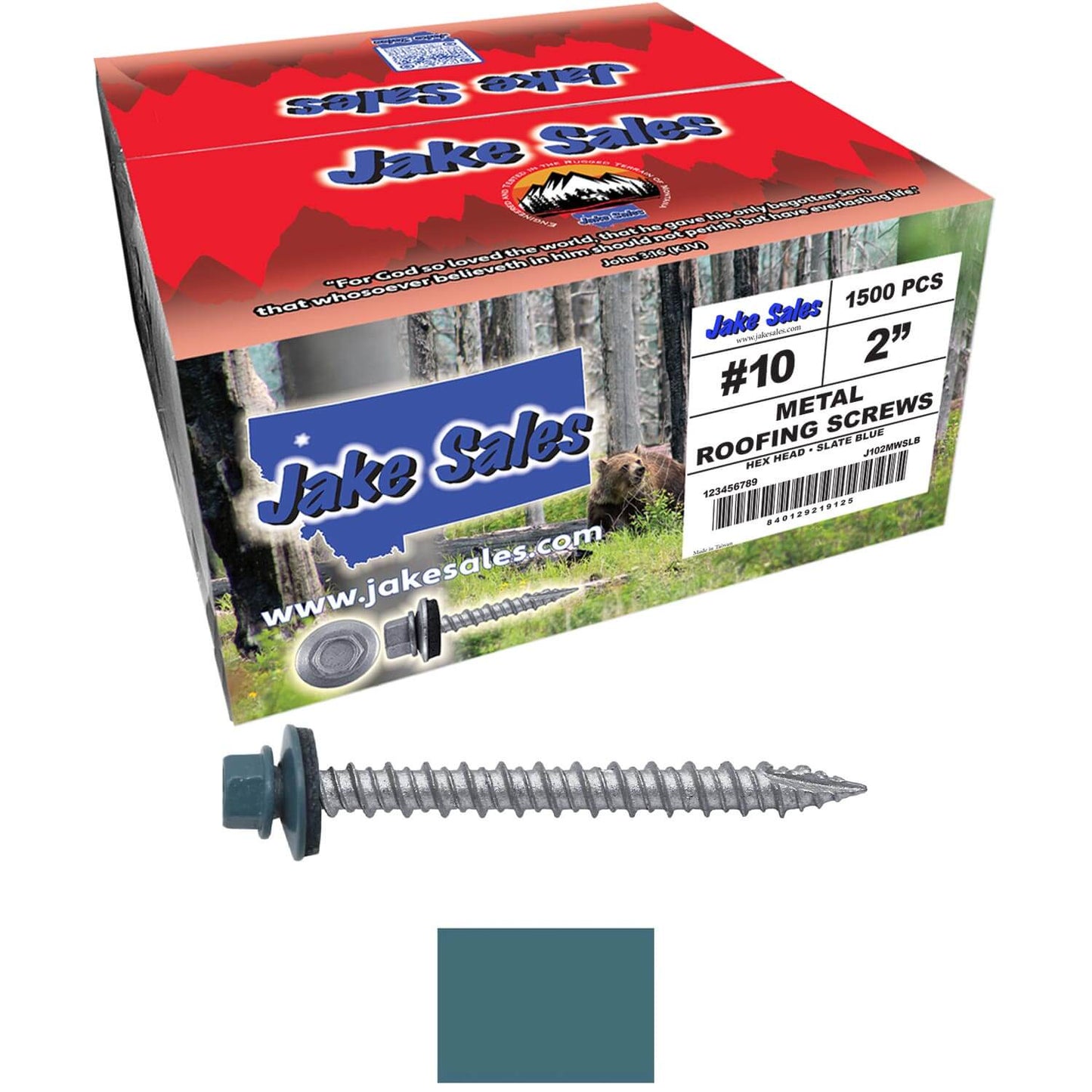 #10 x 2" Metal ROOFING SCREWS - Hex Washer Head - Self starting/self tapping - EPDM washer. Colored head.