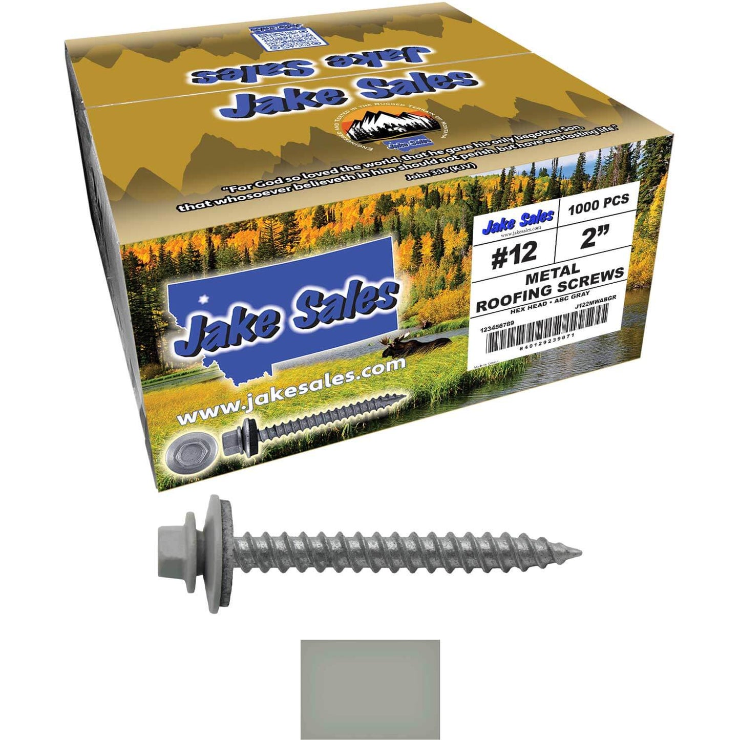 #12 x 2" RE-GRIP METAL ROOFING SCREWS - Hex Washer Head - Self starting/self tapping - EPDM washer. Colored head.