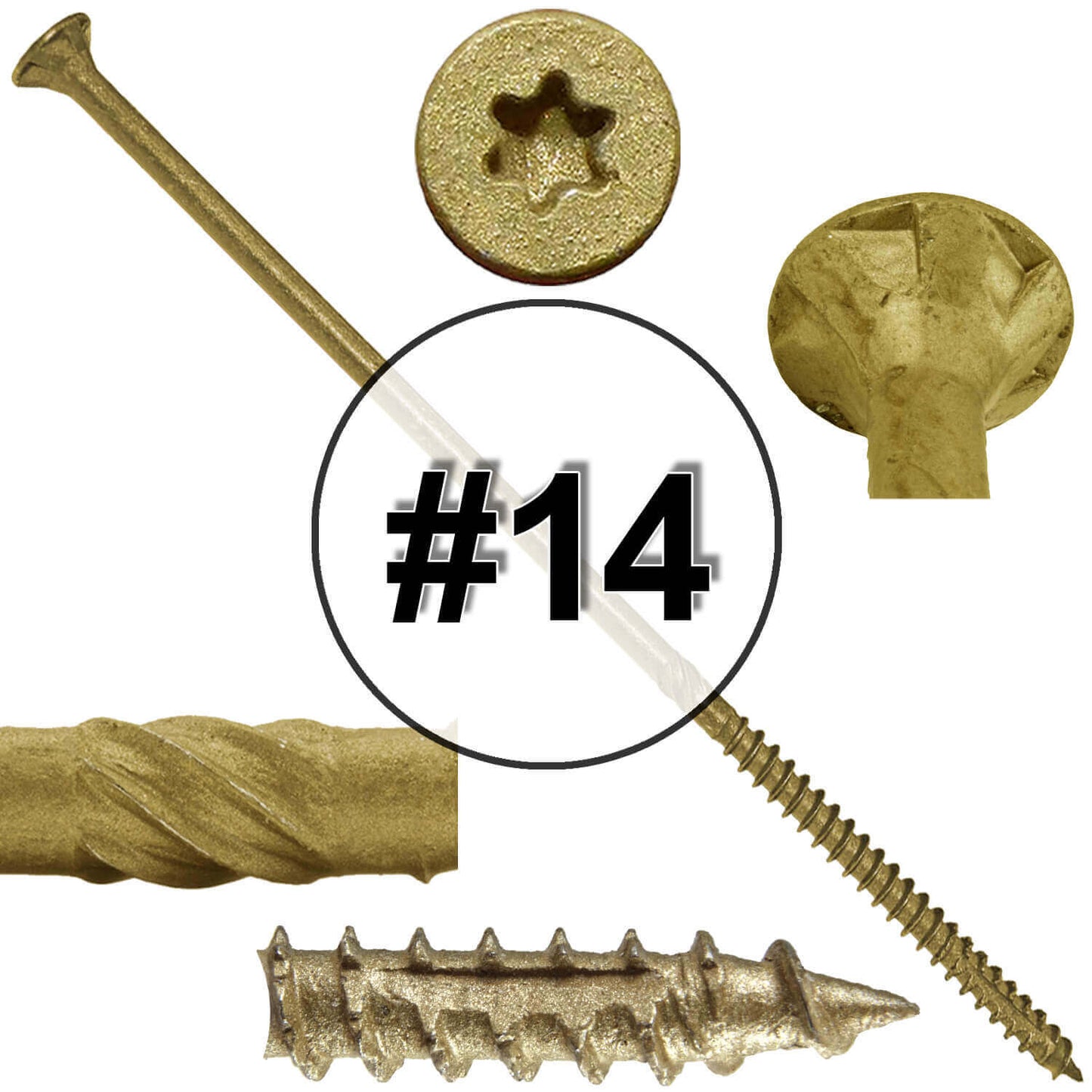 #14 x 5" - 8" Bronze Exterior Coated Wood Screws - Extra Long Bronze Wood Screw with Torx/Star Drive Head - Multipurpose Torx/Star Drive Wood Screws