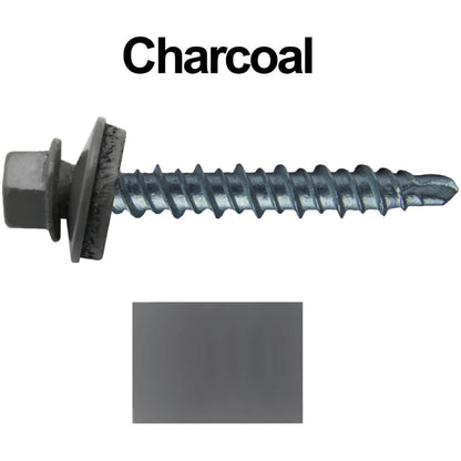 #10 x 1-1/2" Mini Driller Sheet Metal Roofing Screw - Hex Washer Head -  Self starting metal to wood siding screws. EPDM washer. Colored head.