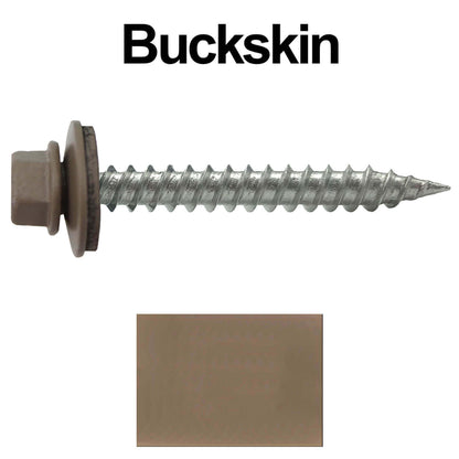 #9 x 1-1/2" Stainless Steel Metal Roofing Screws - Hex Washer Head - Self-Piercing (SP) tip metal to wood siding screws. EPDM washer. Colored head.