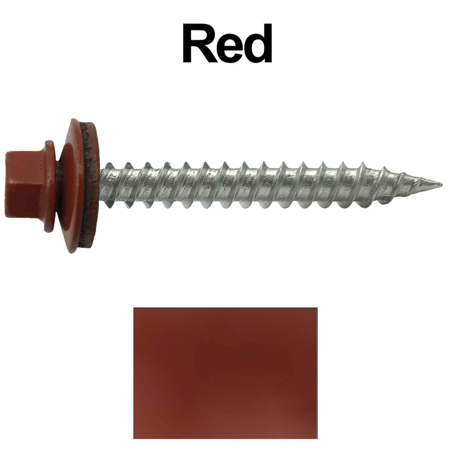 #9 x 1-1/2" Stainless Steel Metal Roofing Screws - Hex Washer Head - Self-Piercing (SP) tip metal to wood siding screws. EPDM washer. Colored head.