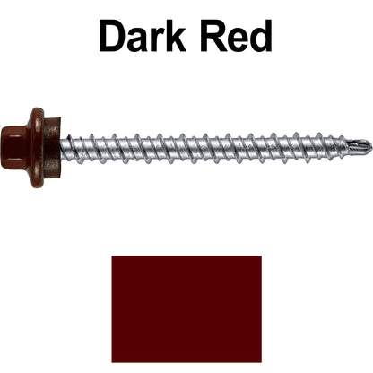 #10 x 2" Stainless Steel Mini Driller Sheet Metal Roofing Screw - Hex Washer Cap - Self starting metal to wood siding screws - EPDM washer. Colored head.