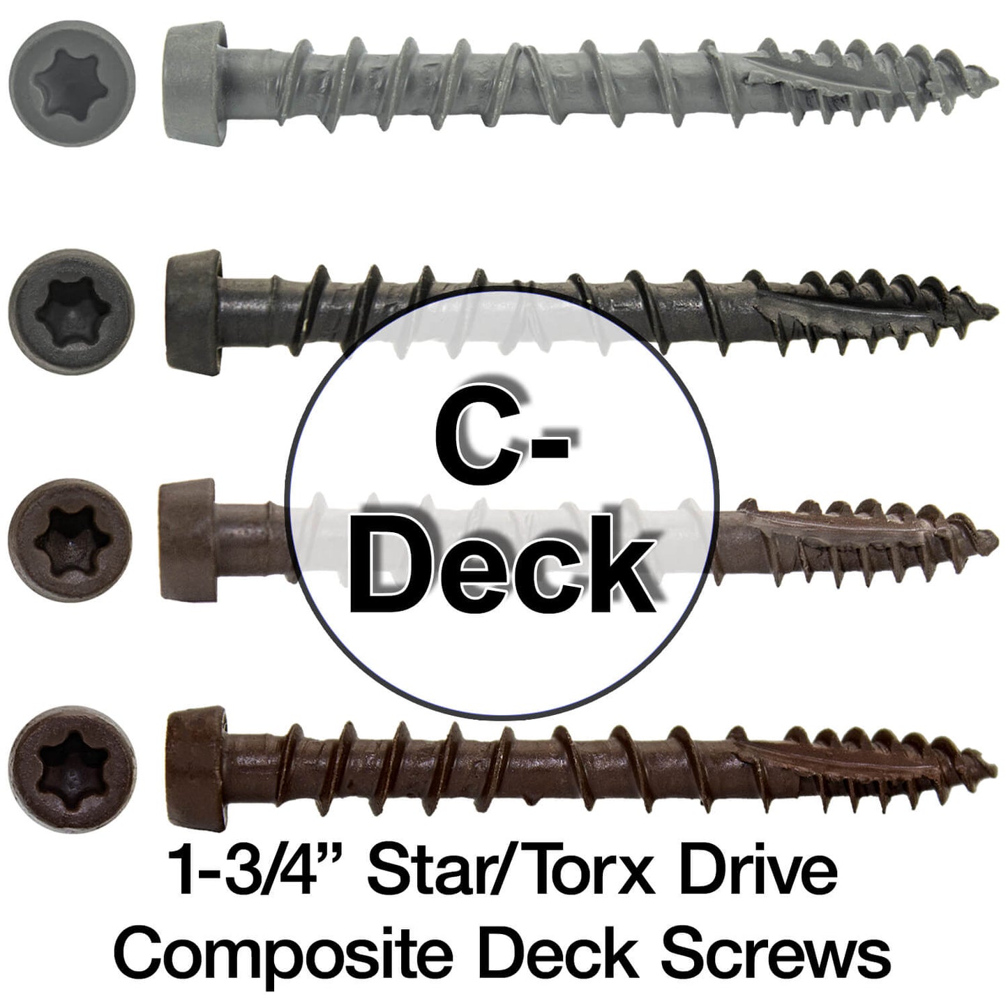 10 x 1-3/4"  Composite Decking Screws. Exterior Coated, Pressure Treated and ACQ Lumber Compatible. Use T20 Torx/Star Dive Bit