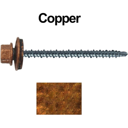 #10 x 3" Mini Driller Sheet Metal Roofing Screw - Hex Washer Head -  Self starting metal to wood siding screws. EPDM washer. Colored head.
