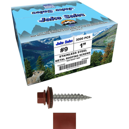 #9 x 1" Stainless Steel Metal Roofing Screws - Hex Washer Head - Self-Piercing (SP) tip metal to wood siding screws. EPDM washer. Colored head.
