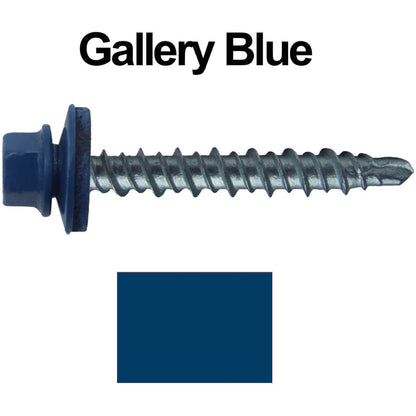 #10 x 1-1/2" Mini Driller Sheet Metal Roofing Screw - Hex Washer Head -  Self starting metal to wood siding screws. EPDM washer. Colored head.