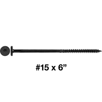 #15 Black Wafer Head Structural Lag Screws. Used for Log Construction, Timber Framing, Laminated Beams and Pole Barns Among Other Uses. T-30 Torx/Star Drive
