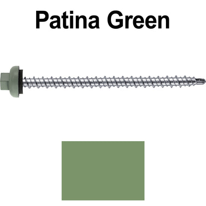 10 X 3" Zinc Aluminum Cap MINI-DRILLER Roofing Screws HI-LO THREAD Zinc Plated Carbon Steel Shank - EPDM Washer - Colored head