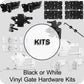 Vinyl Gate Kits in Standard and Self-Closing for Single and Double Gates. Choose from Black or White With or Without Drop Rods. Standard and Extended Gate Latches