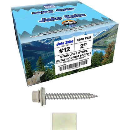12 x 2"  Stainless Steel Metal Roofing Screw - Hex ReGrip Washer Head - Self starting/self tapping - EPDM washer. Colored head.