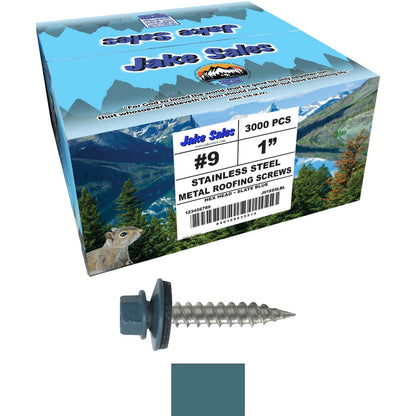 #9 x 1" Stainless Steel Metal Roofing Screws - Hex Washer Head - Self-Piercing (SP) tip metal to wood siding screws. EPDM washer. Colored head.