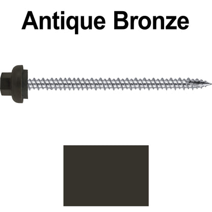 10 X 3“ HI-LO Zinc Aluminum Cap Metal Roofing Screws - Hex Washer Head - Self starting/self tapping - EPDM washer. Colored head.