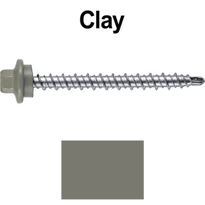 #10 x 2" Stainless Steel Mini Driller Sheet Metal Roofing Screw - Hex Washer Cap - Self starting metal to wood siding screws - EPDM washer. Colored head.