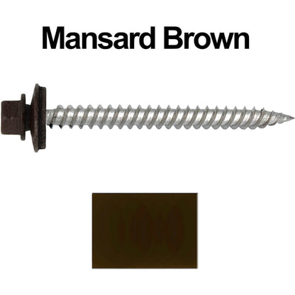 12 x 2-1/2" Stainless Steel Metal Roofing Screw - Hex Washer Head - Self starting/self tapping - EPDM washer. Colored head.