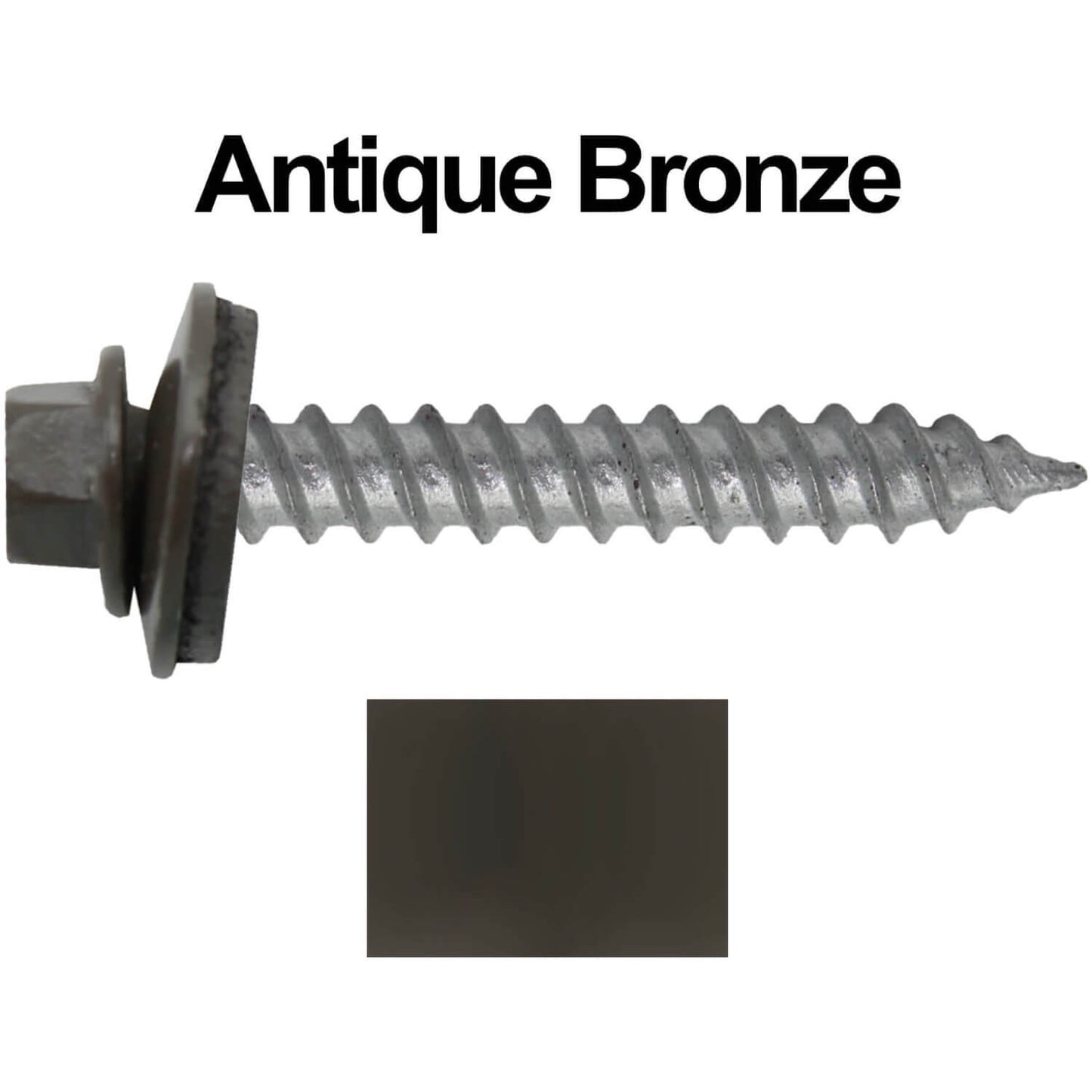 12 x 1-1/2"  Metal ROOFING SCREWS - Hex Washer Head - Self starting/self tapping - EPDM washer. Colored head.