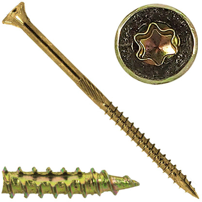 #9 x 3" Gold Star Wood Screw, T-25 Torx Drive, Flat Head (OVERSTOCK)