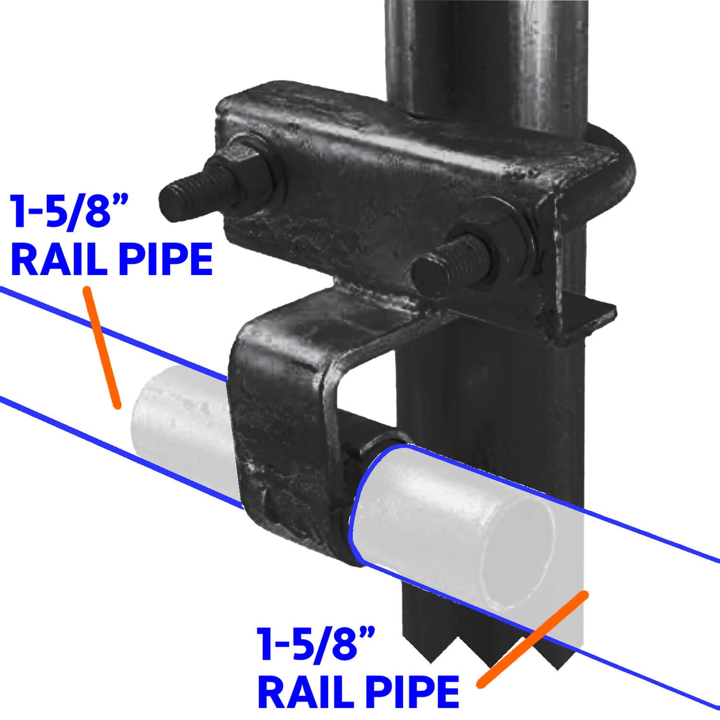 BLACK 1-5/8" Track Rail to 1-5/8" and 1-7/8" Fence Post Rolling Gate Track Bracket - PRESSED STEEL - POWDER COATED