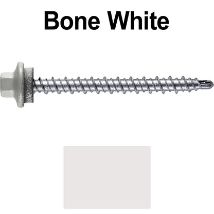 #10 x 2" Stainless Steel Mini Driller Sheet Metal Roofing Screw - Hex Washer Cap - Self starting metal to wood siding screws - EPDM washer. Colored head.