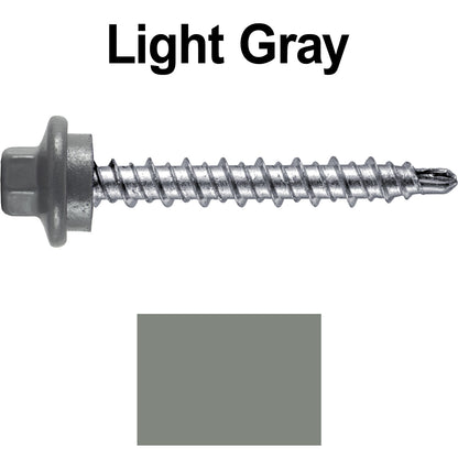 #10 x 1-1/2" Stainless Steel Mini Driller Sheet Metal Roofing Screw - Hex Washer Cap - Self starting metal to wood siding screws - EPDM washer. Colored head.