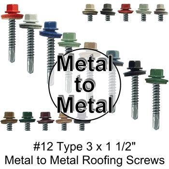 #12x1-1/2" Metal to Metal Type #3 Hex Head Drill Point Metal to Metal Roofing Screws. 9/16" EPDM Washer (250 Screws)