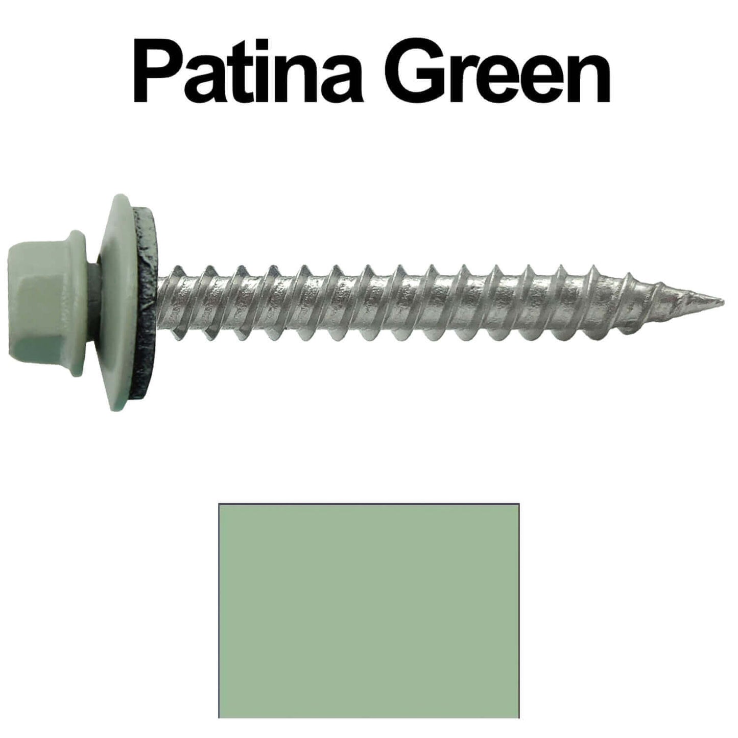 #9 x 1-1/2" Stainless Steel Metal Roofing Screws - Hex Washer Head - Self-Piercing (SP) tip metal to wood siding screws. EPDM washer. Colored head.